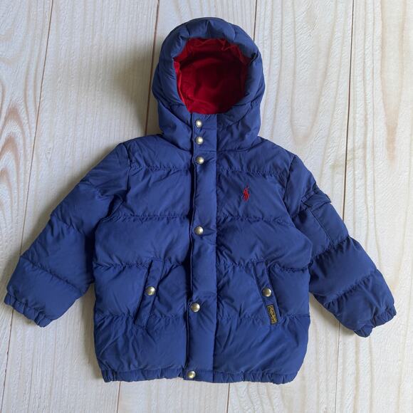 Polo Ralph Lauren Boys Puffer Down Filled Jacket Hooded Size 3T Blue - Picture 1 of 9